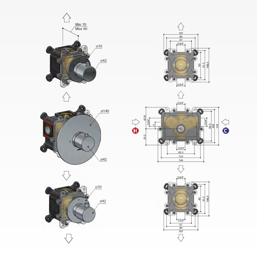 Complete Regendouche Hotbath Cobber Inbouwset Met 2 Stopkranen (3 Verschillende Kleuren)