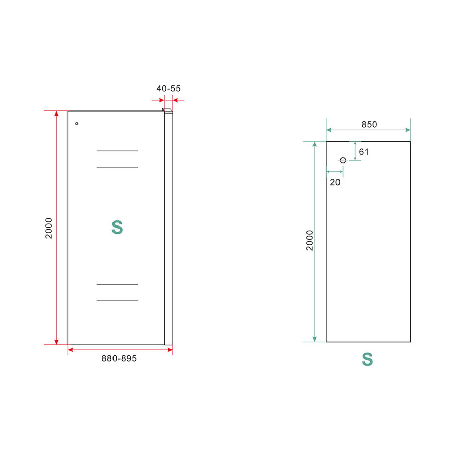 Zijwand Wiesbaden tbv Douchedeur Schuifdeur 90 cm 8mm Nano Coating Mat Zwart