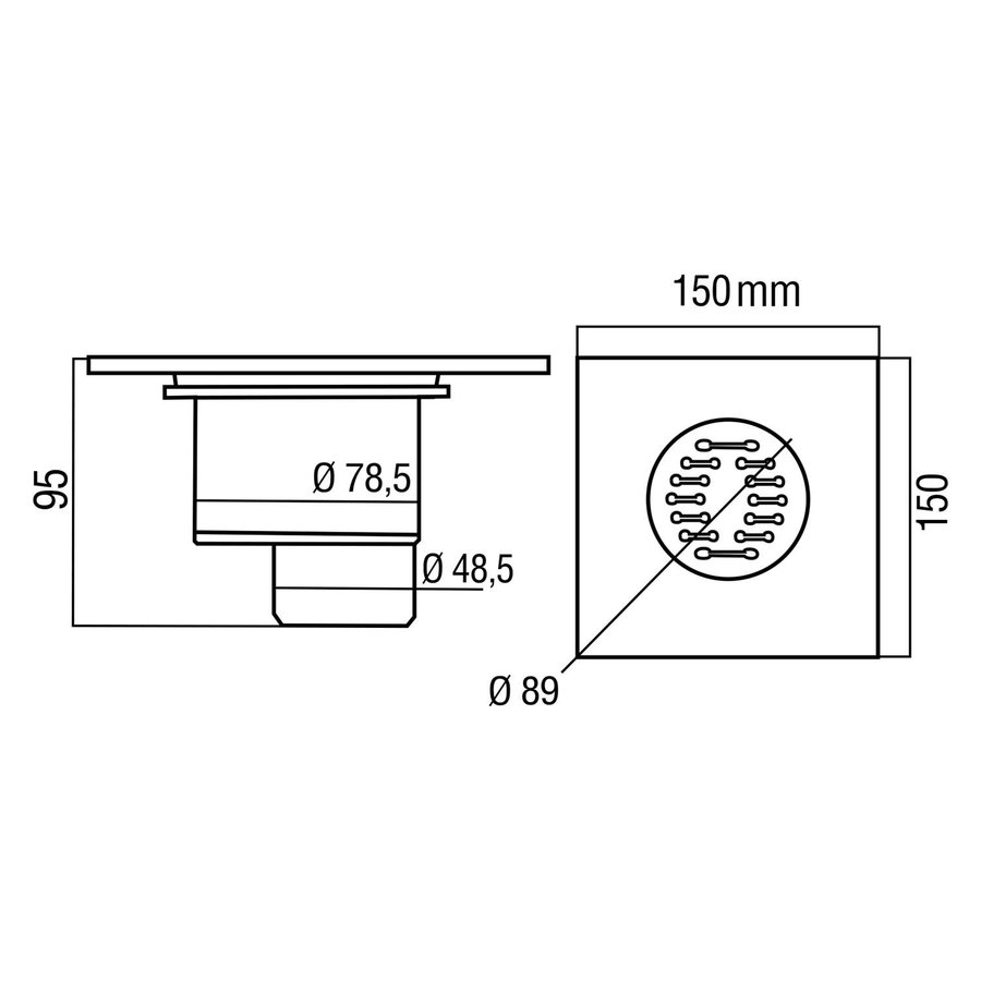 Doucheput Differnz Basic 150x150mm Onderuitlaat 48.5mm