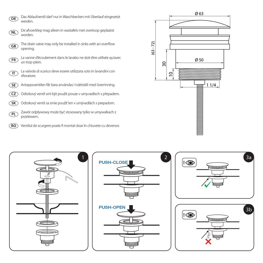 Wastafel Afvoerplug Differnz Pop Up 6c m Goud