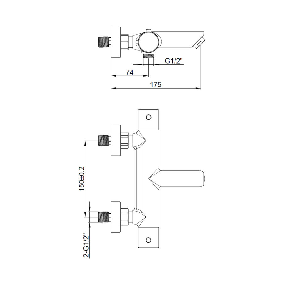 Thermostatische Badmengkraan Sanilux Peralta Opbouw Rond Mat Zwart