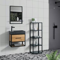 Badkamermeubel Casajoy Miami Compact 55x32x46cm Eiken Met Natuurstenen Wastafel