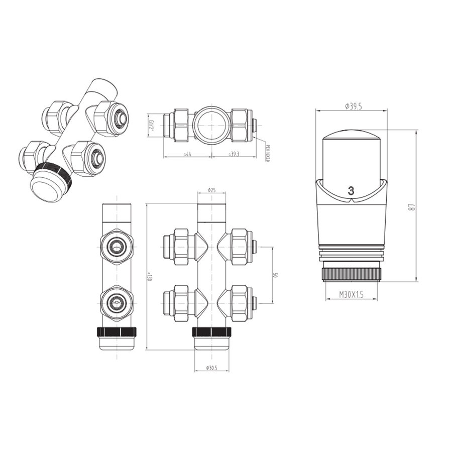 Radiatorkraan Onderblok Boss & Wessing Recht Wit