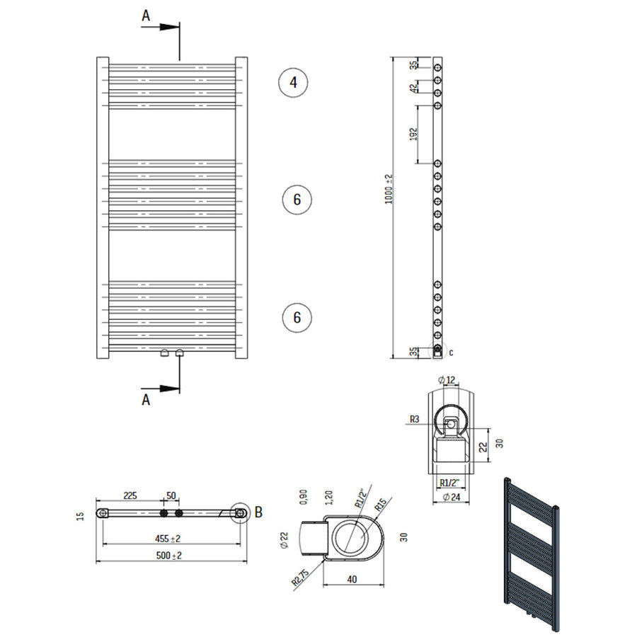 Designradiator Nile Gobi 100x50cm 436W Wit (Midden/zij-aansluiting)