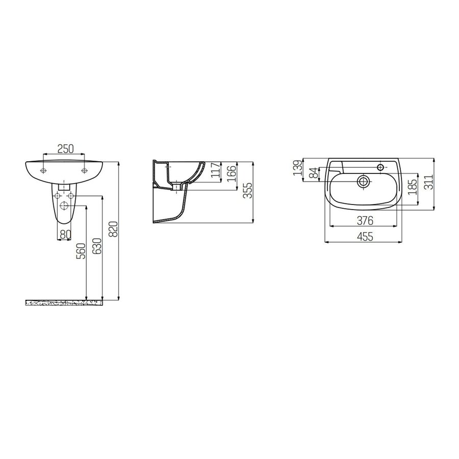 Fontein Boss & Wessing 45x30 cm Keramiek Wit Met Kraangat Rechts