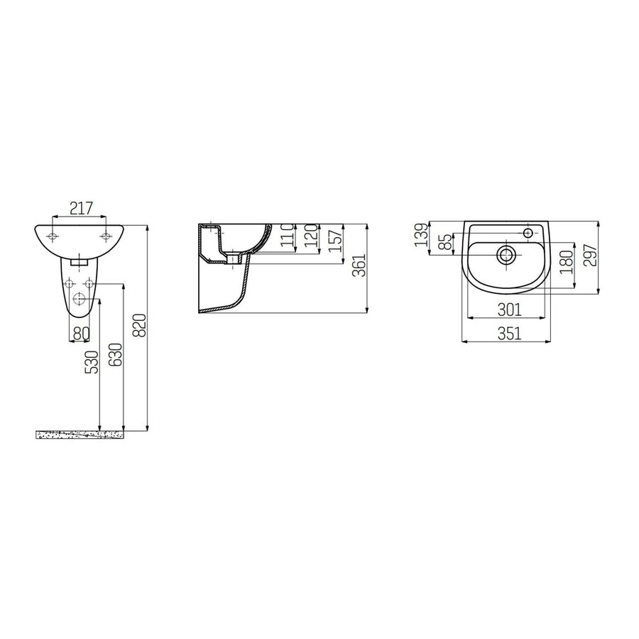 Fontein Boss & Wessing 35x30 cm Keramiek Wit Met Kraangat Rechts