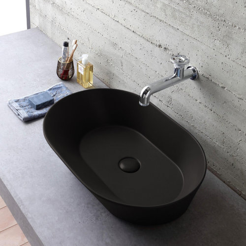 Waskom By Goof Mees Design Opbouw Wastafel Ovaal 60x42 cm Mat Zwart 
