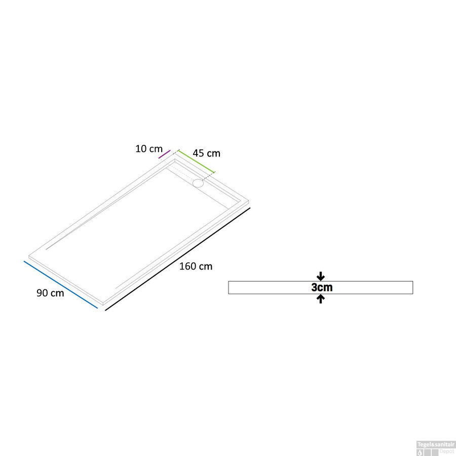 Douchebak Boss & Wessing Veroni Elite 160x90 cm Composietsteen Wit