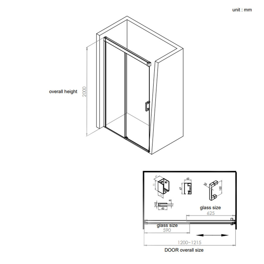 Nisdeur Boss & Wessing Linea met Vast Paneel 120x200 cm 8 mm Soft Close NANO Glas RVS Look