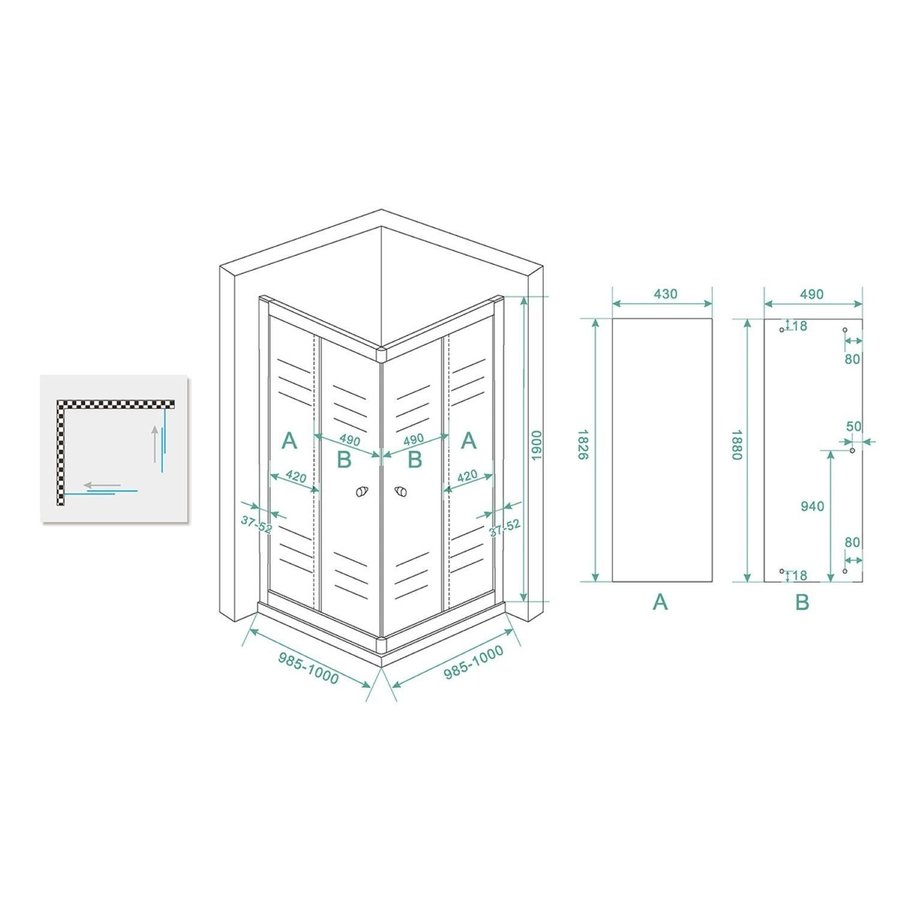 Douchecabine Wiesbaden Aktie Hoekinstap 100x100x190 cm 5mm Helder Glas