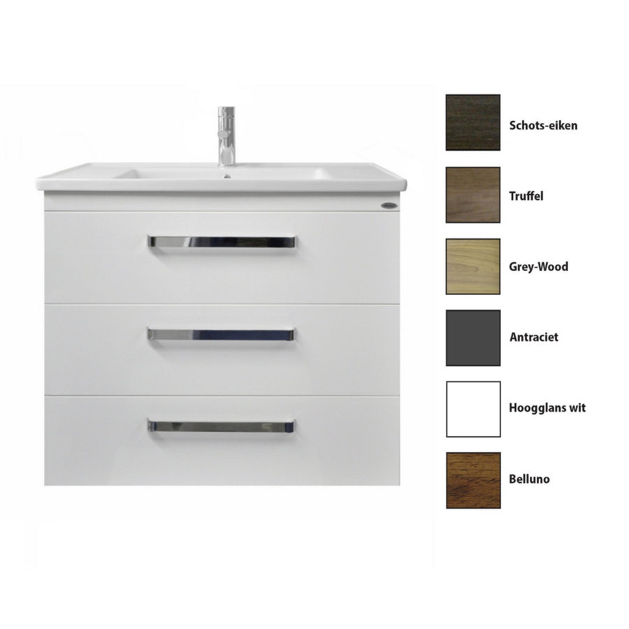 Onderkast Sanicare Q9/Q10 Drie Laden Chromen Greep Soft-Close 80x46 cm Belluno-Eiken