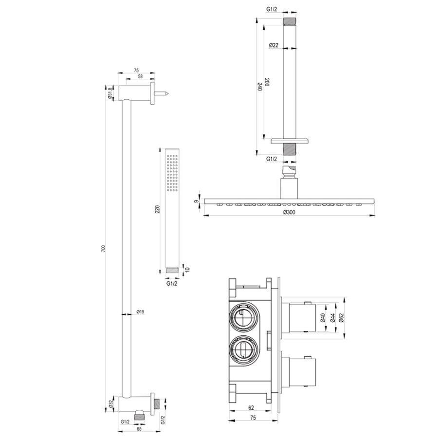 Inbouw Regendouche Set Brauer Chrome Edition Plafond Uitloop Ronde Hoofddouche 30 cm Met Glijstang