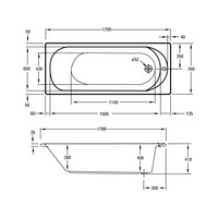 Ligbad Plieger Flow Solo Acryl 170x70x40 met Poten Wit