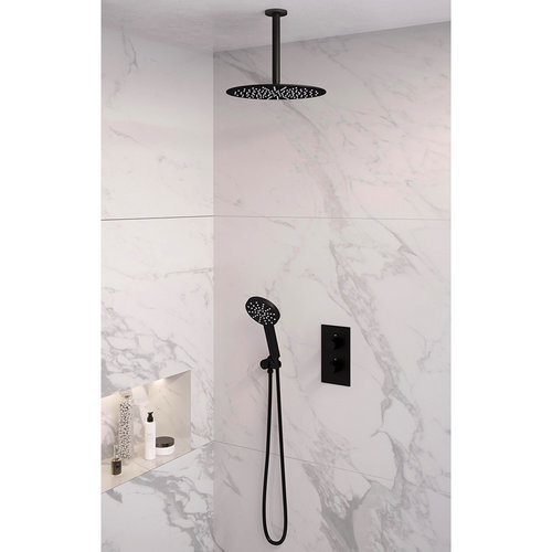 Inbouw Regendouche Set Brauer Black Edition Plafond Uitloop Ronde Hoofddouche 30 cm Met Handdouche 3 Standen Mat Zwart 