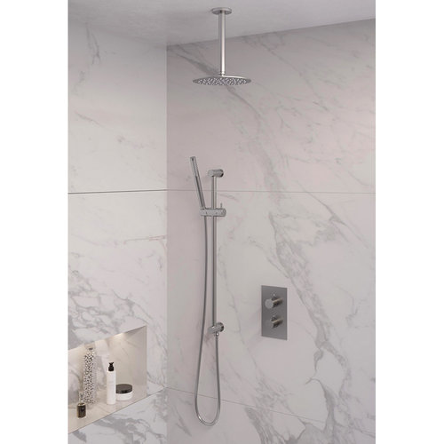 Inbouw Regendouche Set Brauer Brushed Edition Plafond Uitloop Ronde Hoofddouche 20 cm Met Glijstang RVS Look 