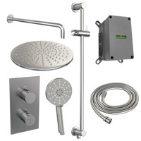 Inbouw Regendouche Set Brauer Brushed Edition Gebogen Wanduitloop Ronde Hoofddouche 30 cm Met Handdouche 3 Standen en Glijstang RVS Look