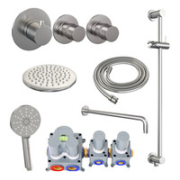 Inbouw Regendouche Set Brauer Brushed Edition Gebogen Wanduitloop Ronde Hoofddouche 20 cm Met Twee Stopkranen Glijstang en Handdouche 3 Standen RVS Look