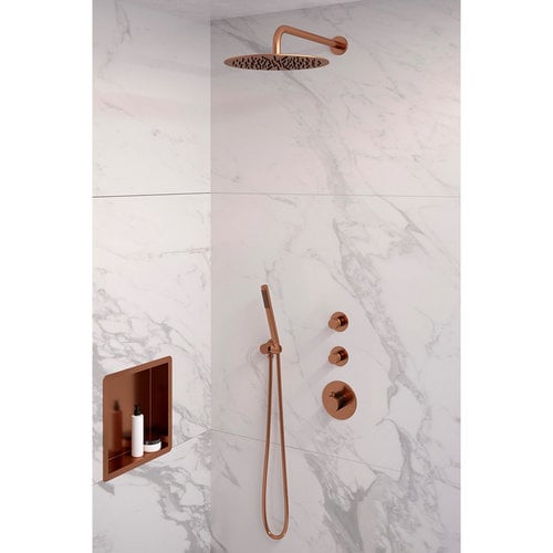 Inbouw Regendouche Set Brauer Copper Edition Gebogen Wanduitloop Ronde Hoofddouche 30 cm Met Twee Stopkranen Koper 