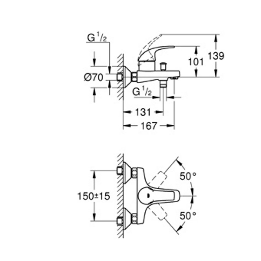 Badkraan Grohe Start Curve met Omstel en Koppelingen Chroom