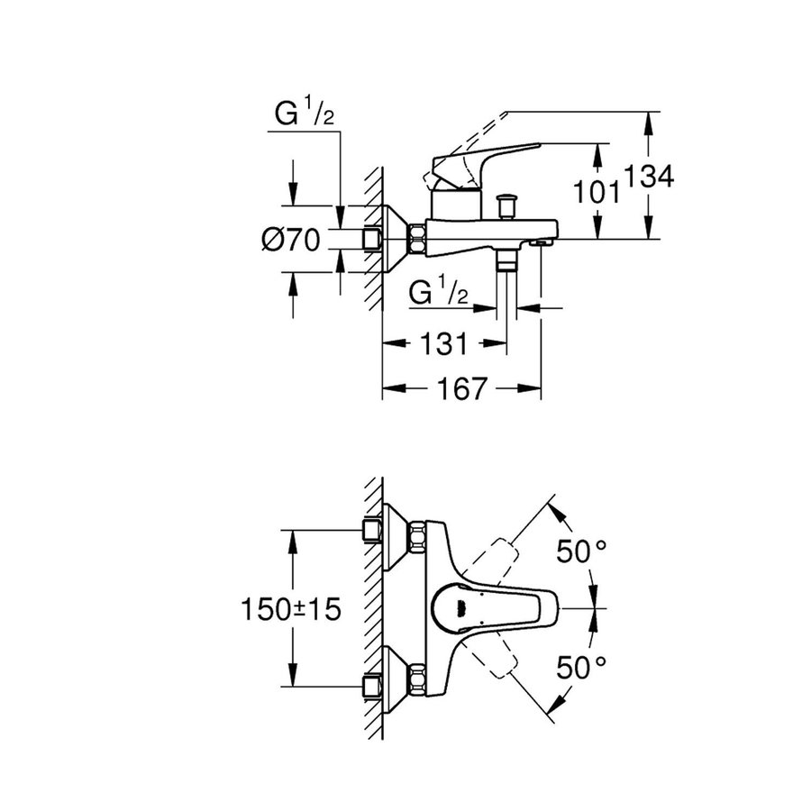 Badkraan Grohe Start Flow met Omstel en Koppelingen Chroom