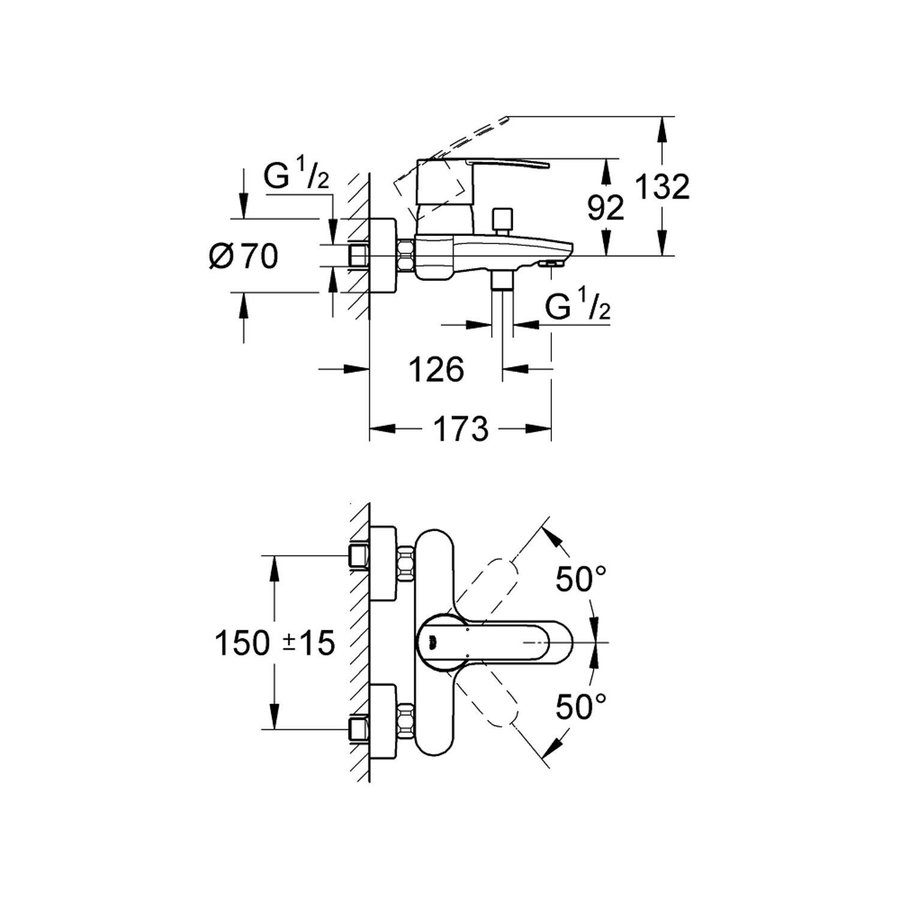 Badkraan Grohe Wave Cosmopolitan met Omstel en Koppelingen Chroom