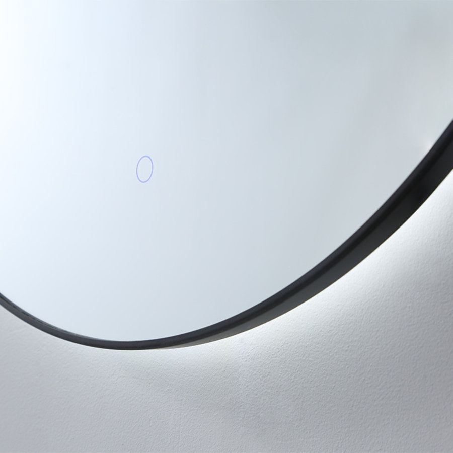 Badkamerspiegel Sanilux Rond LED Verlichting 3 Kleuren Instelbaar Dimbaar 80x3 cm Mat Zwart Incl. Spiegelverwarming
