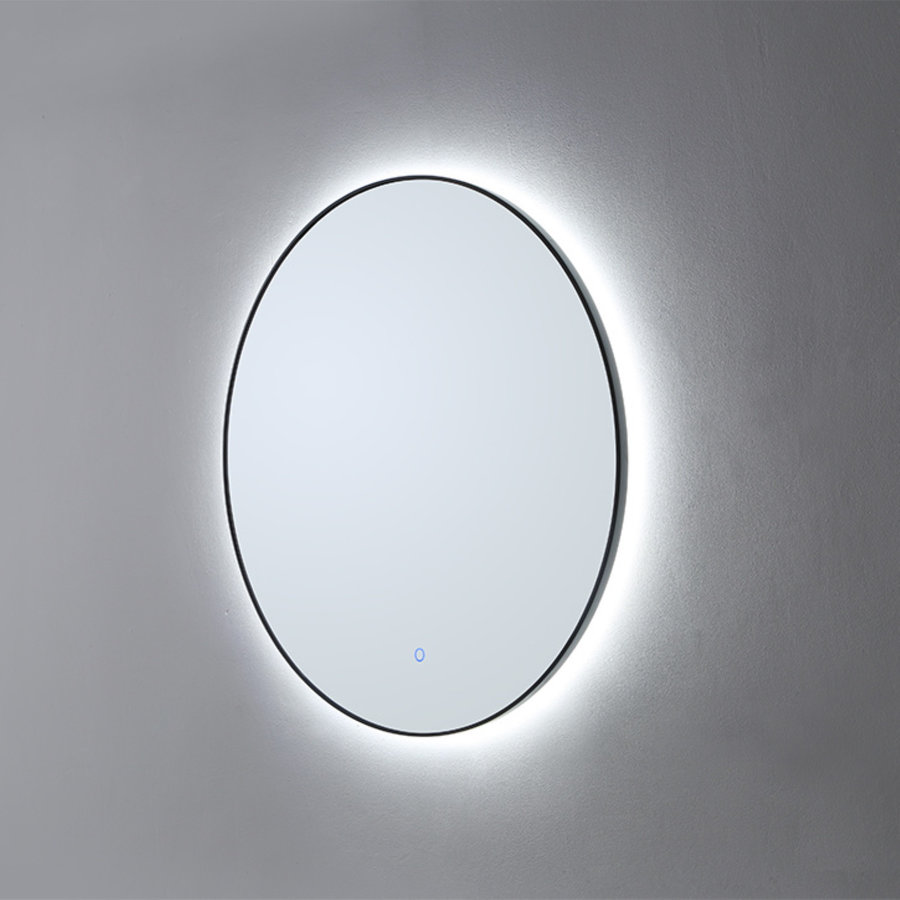 Badkamerspiegel Sanilux Rond LED Verlichting 3 Kleuren Instelbaar Dimbaar 100x3 cm Mat Zwart Incl. Spiegelverwarming