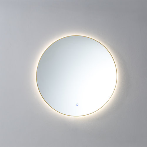 Badkamerspiegel Sanilux Rond LED Verlichting 3 Kleuren Instelbaar Dimbaar 100x3 cm Messing Geborsteld Goud Incl. Spiegelverwarming 