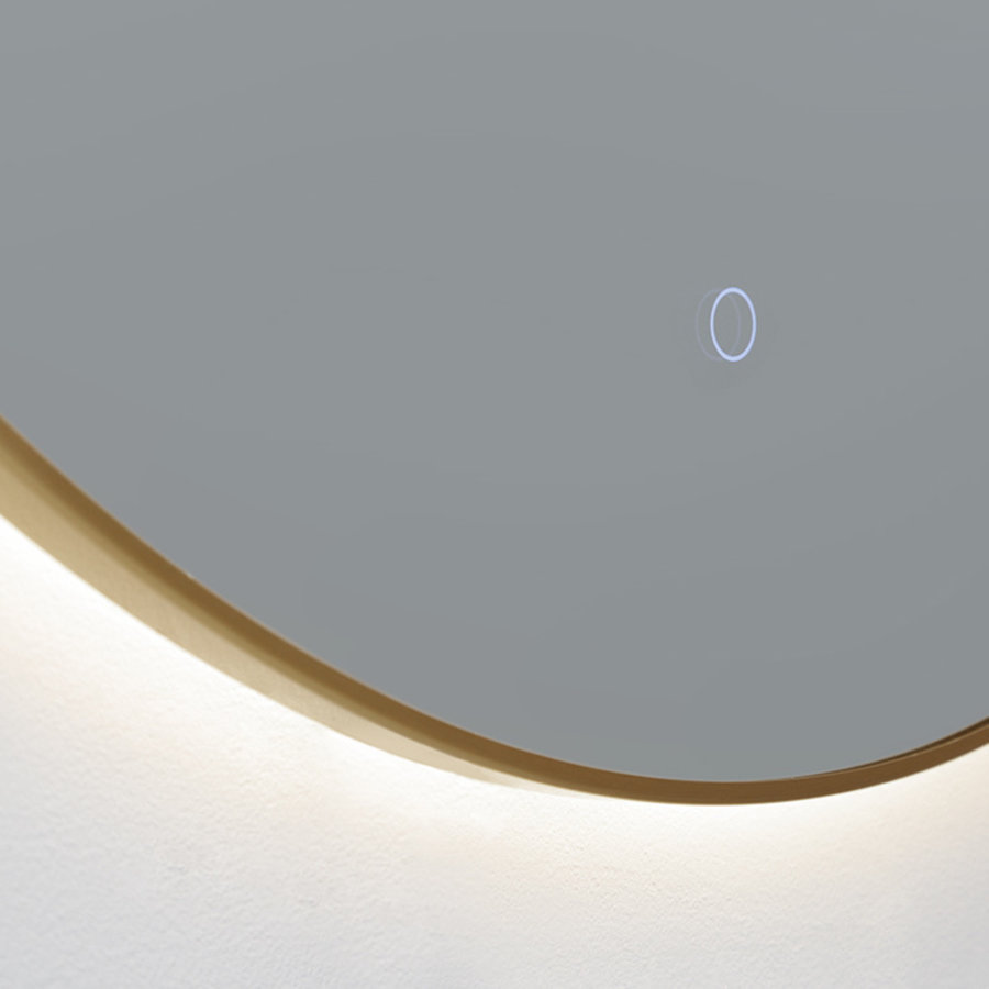 Badkamerspiegel Sanilux Rond LED Verlichting 3 Kleuren Instelbaar Dimbaar 80x3 cm Messing Geborsteld Goud Incl. Spiegelverwarming