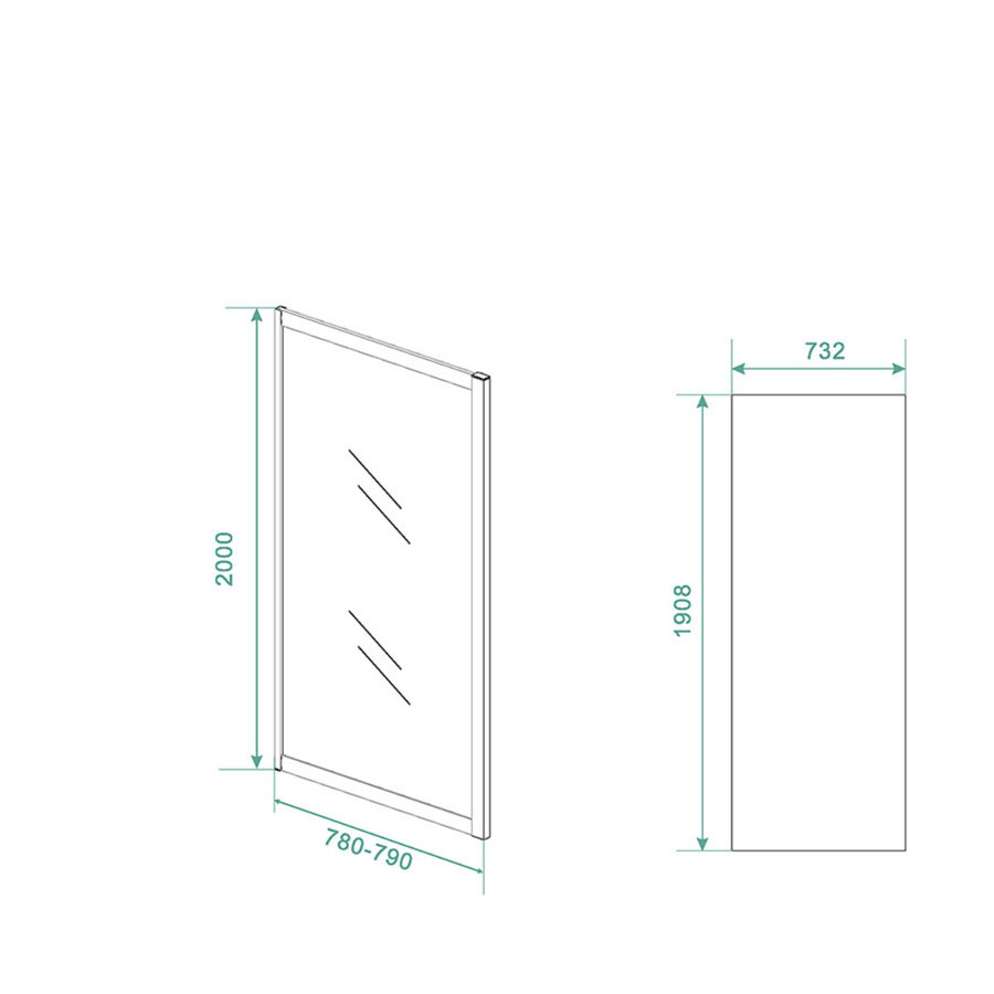 Zijwand Aqua Splash Voor Schuifbare Douchedeur 80x200 cm 8 mm NANO Mat Zwart