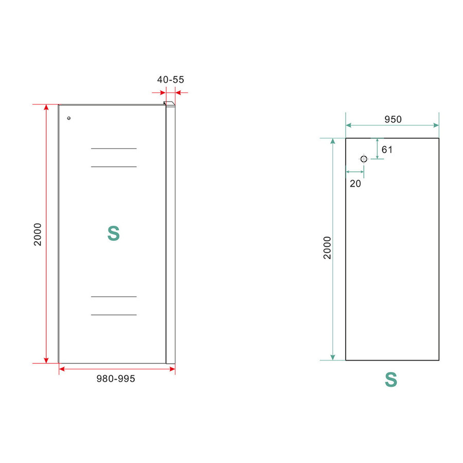 Zijwand Aqua Splash Voor Schuifbare Douchedeur 100x200 cm 8 mm Nisdeur NANO Mat Zwart