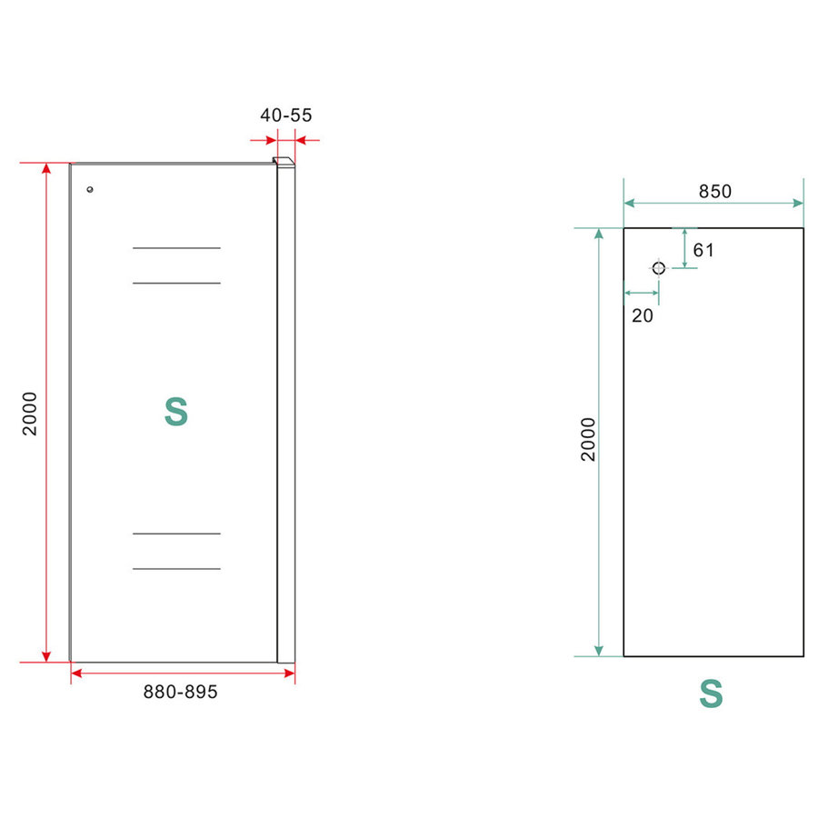 Zijwand Aqua Splash Voor Schuifbare Douchedeur 90x200 cm 8 mm Nisdeur NANO Mat Zwart