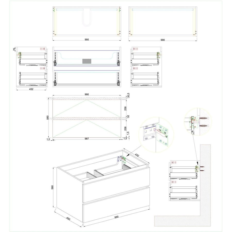 Wastafelmeubel Aqua Splash Maia Onderkast Zonder Topblad 100 cm Mat Zwart