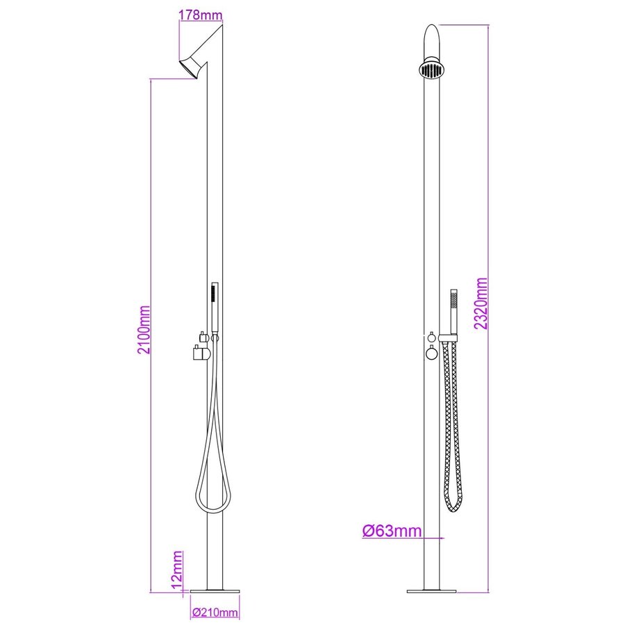 Buitendouche Aqua Splash Inclusief Handdouche RVS 316 Chroom