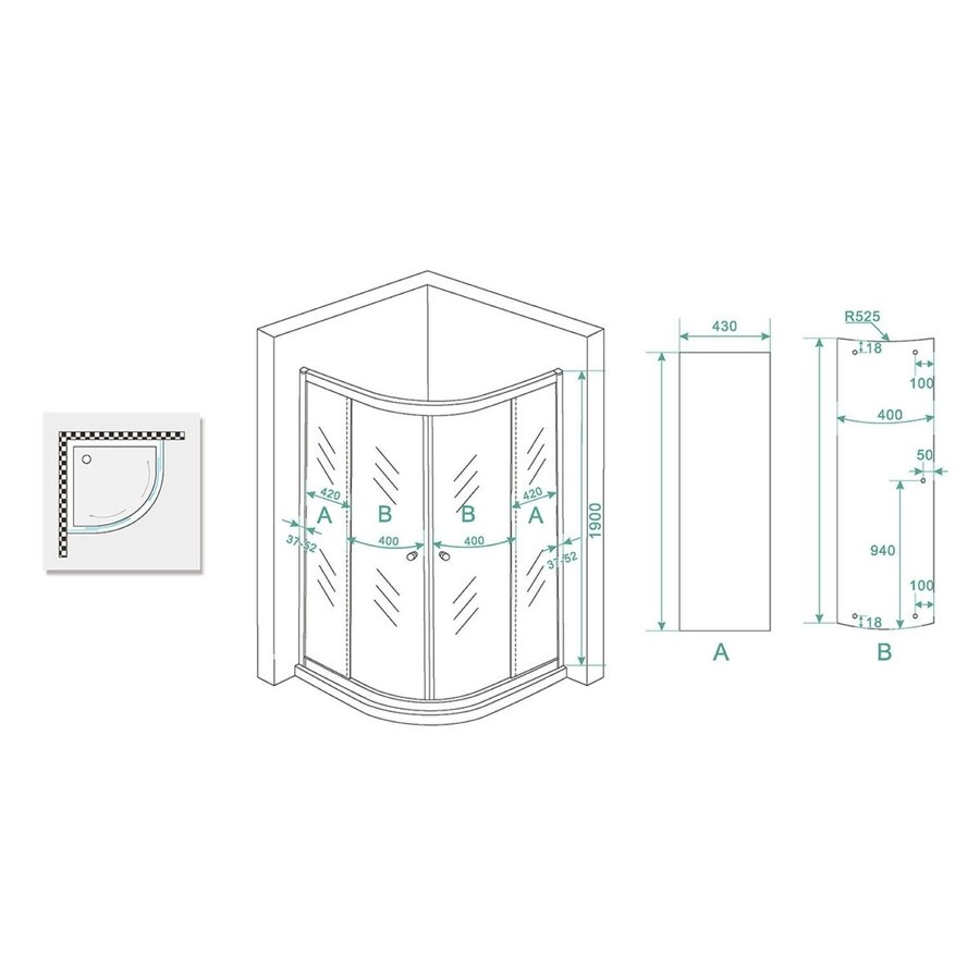 Douchecabine Aqua Splash Kwartrond 100x100x190 cm 5 mm Helder Glas Chroom