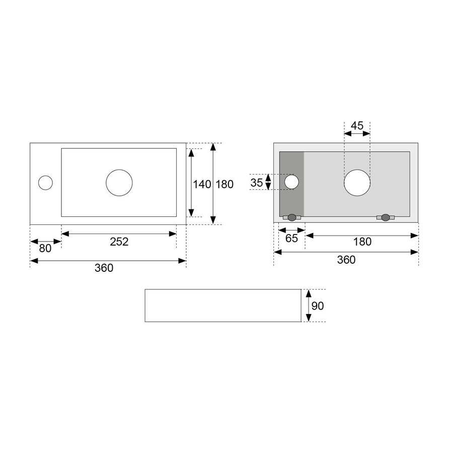 Fonteinset Boss Wessing Rinka 36x18x9 cm Links Carrara Messing Geborsteld Goud