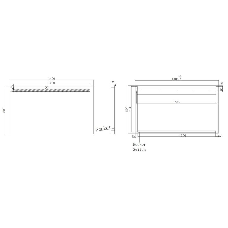 Badkamerspiegel Aqua Splash Mire Rechthoek Inclusief LED Verlichting + Stopcontact 140 cm