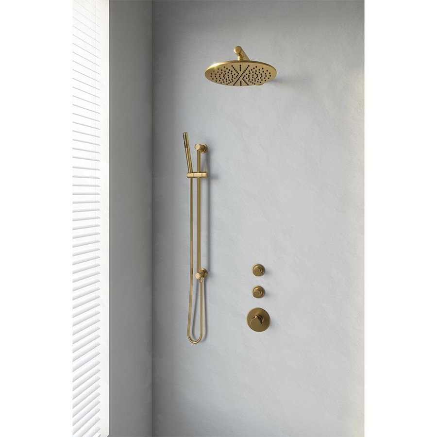 Regendoucheset Inbouw Brauer Gold Edition Thermostatisch 30cm met Wandarm, Glijstang en Handdouche Staaf Losse Stopkranen Geborsteld Goud