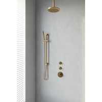 Regendoucheset Inbouw Brauer Gold Edition Thermostatisch 20cm met Plafondarm, Glijstang en Handdouche Staaf Losse Stopkranen Geborsteld Goud