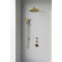 Regendoucheset Inbouw Brauer Gold Edition Thermostatisch 30cm met Wandarm, Glijstang en Handdouche 3-Standen Losse Stopkranen Geborsteld Goud
