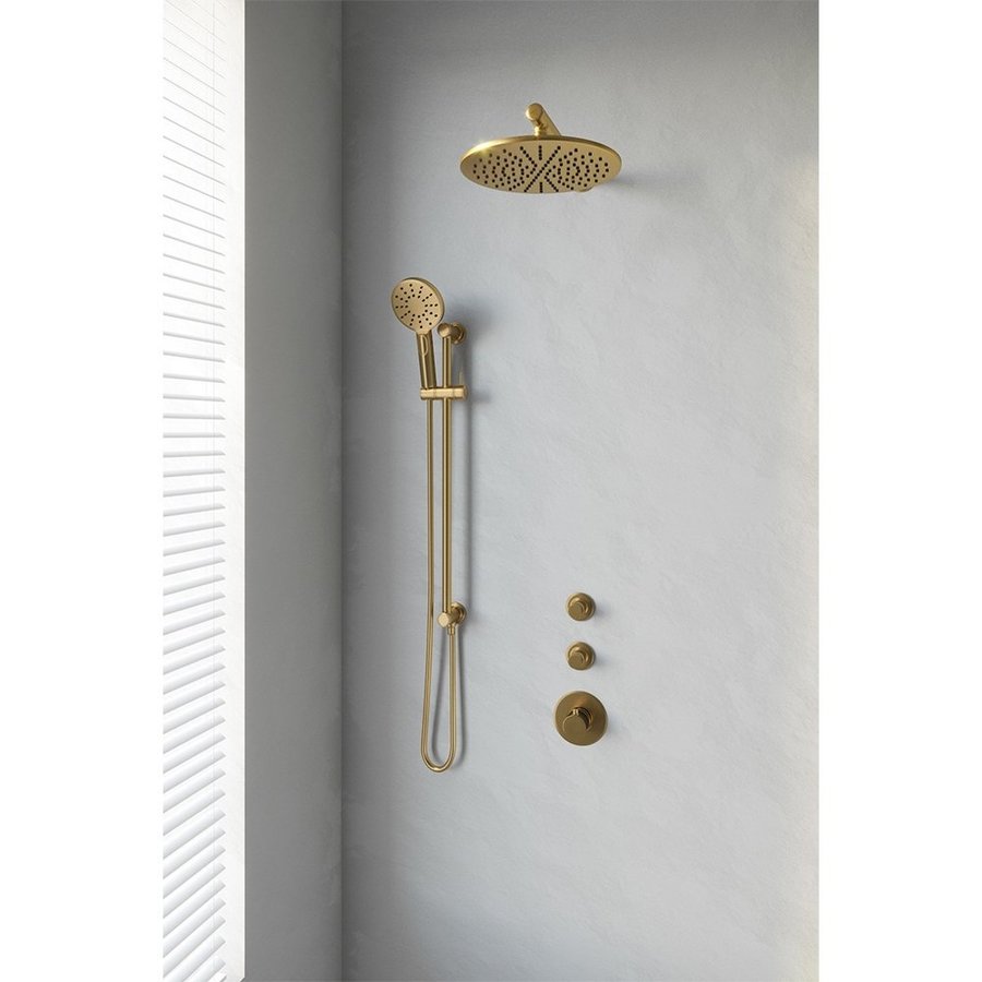 Regendoucheset Inbouw Brauer Gold Edition Thermostatisch 30cm met Wandarm, Glijstang en Handdouche 3-Standen Losse Stopkranen Geborsteld Goud