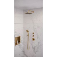 Regendoucheset Inbouw Brauer Gold Edition Thermostatisch 30cm met Gebogen Wandarm en Handdouche 3-Standen Losse Stopkranen Geborsteld Goud