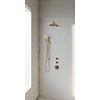 Brauer Regendoucheset Inbouw Brauer Gold Edition Thermostatisch 20cm met Gebogen Wandarm, Glijstang en Handdouche 3-Standen Losse Stopkranen Geborsteld Goud