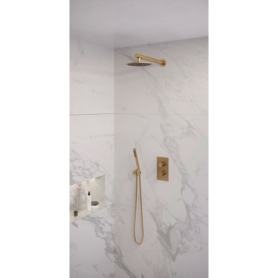 Regendoucheset Inbouw Brauer Gold Edition Thermostatisch 20cm met 3-Weg Omstelling, Wandarm en Staaf Handdouche Geborsteld Goud