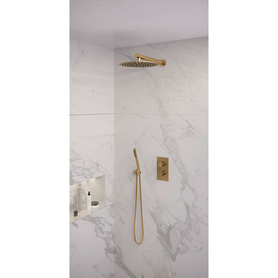 Regendoucheset Inbouw Brauer Gold Edition Thermostatisch 30cm met 3-Weg Omstelling, Wandarm en Staaf Handdouche Geborsteld Goud
