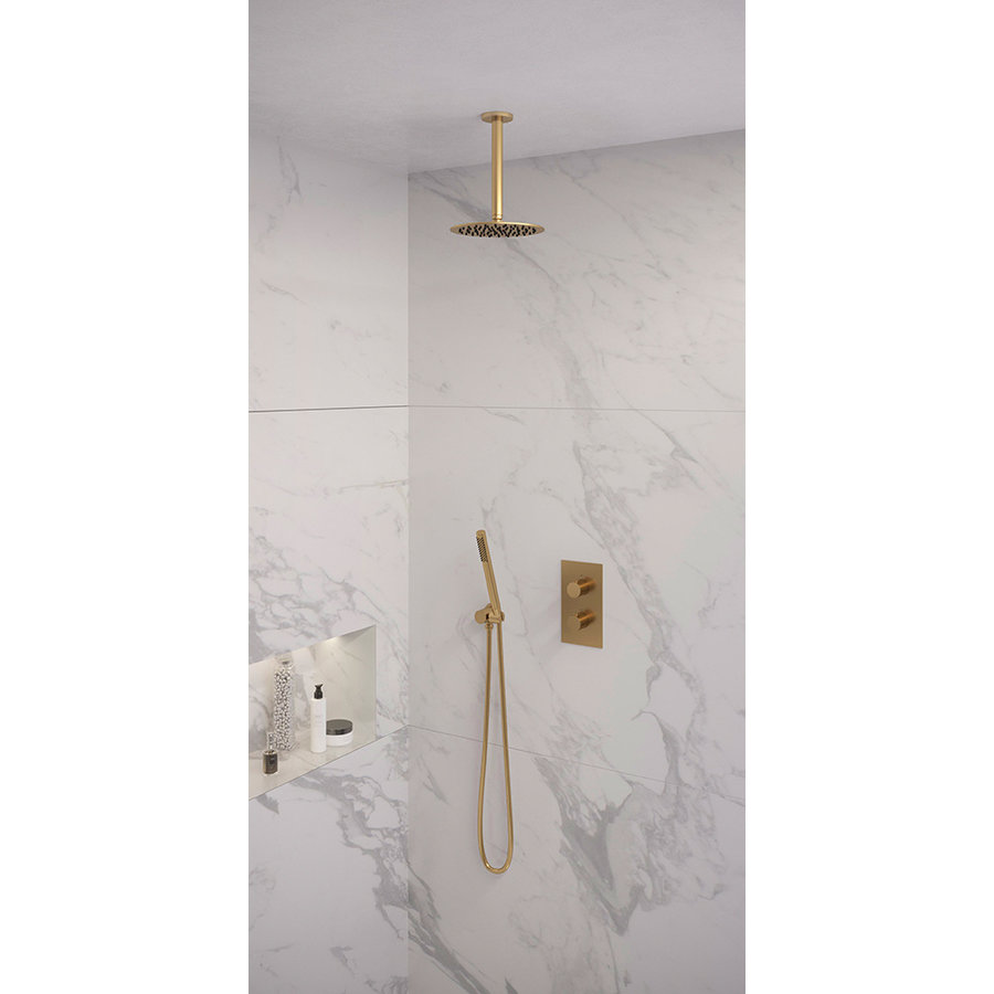 Regendoucheset Inbouw Brauer Gold Edition Thermostatisch 20cm met 3-Weg Omstelling, Plafondarm en Staaf Handdouche Geborsteld Goud