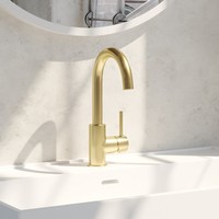 Wastafelmengkraan Brauer Gold Edition Coldstart Opbouw Hoog Gebogen Ronde Hendel Geborsteld Goud PVD