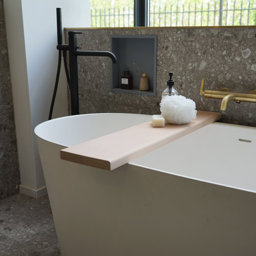 Badplank Gliss Shelf Recht 90 cm Massief Eikenhout Wit Olie 