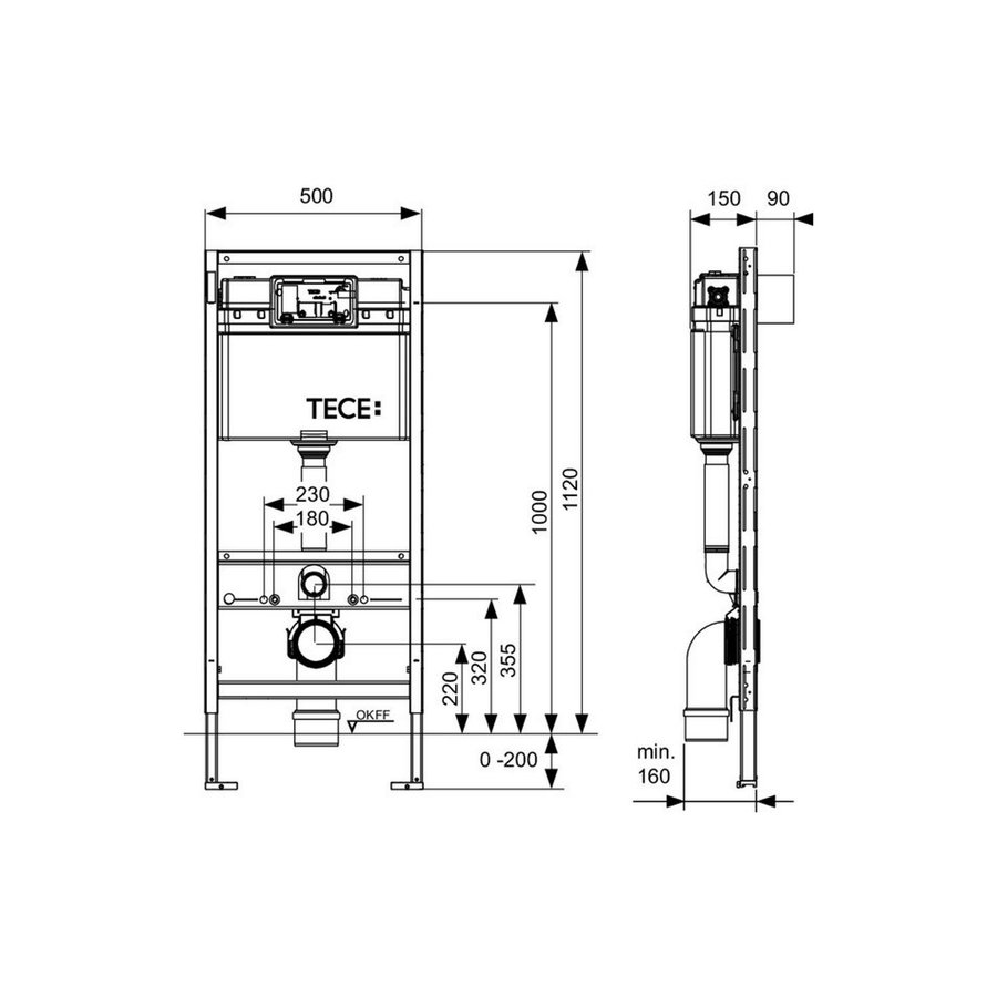 TECE Profile Inbouwreservoir Toiletset Geberit ONE Rimless Diepspoel Turboflush Wit met drukplaat