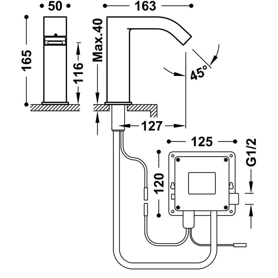 Elektronische Fonteinkraan Tres Tempo Standard Rond met Vierkante Uitloop Chroom